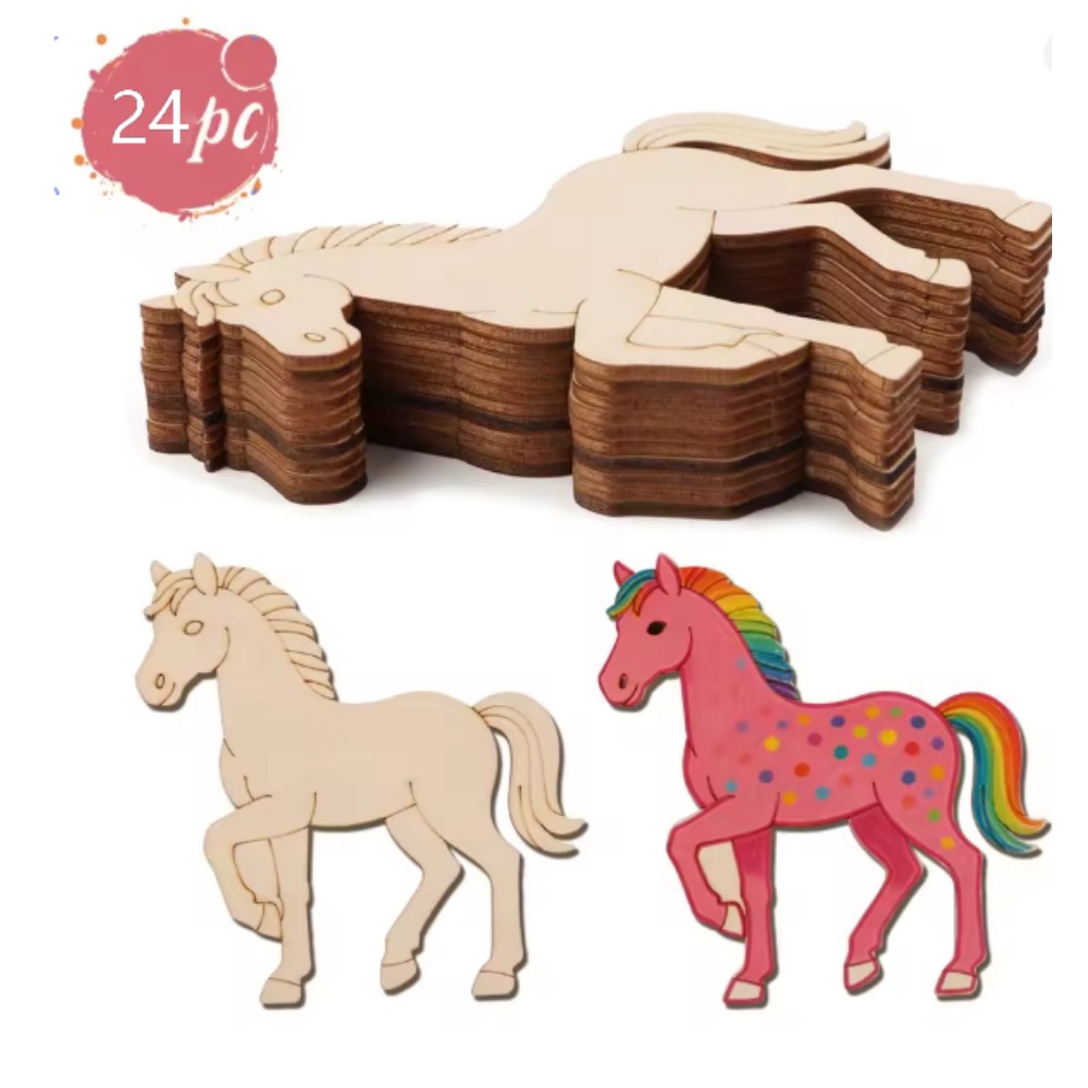 Art Craft Horse - 24 قطعة من قطع الخشب على