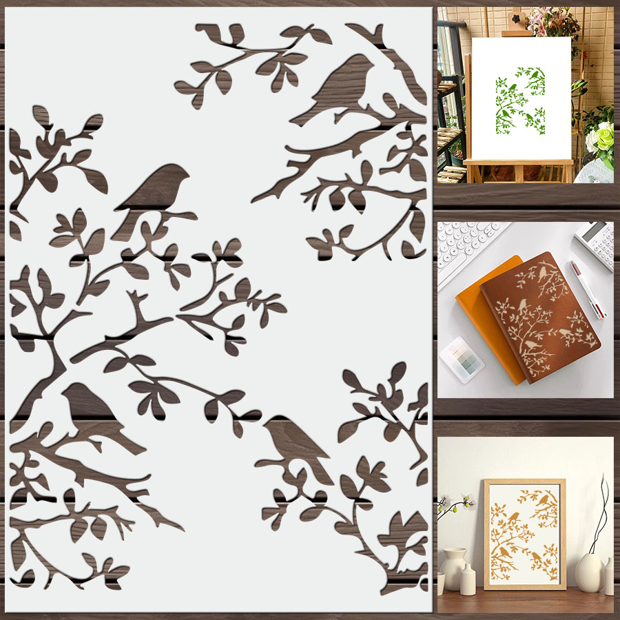 1 قطعة استنسل فرع الطيور DIY ل - مراجعة Art Craft Journals وسعره