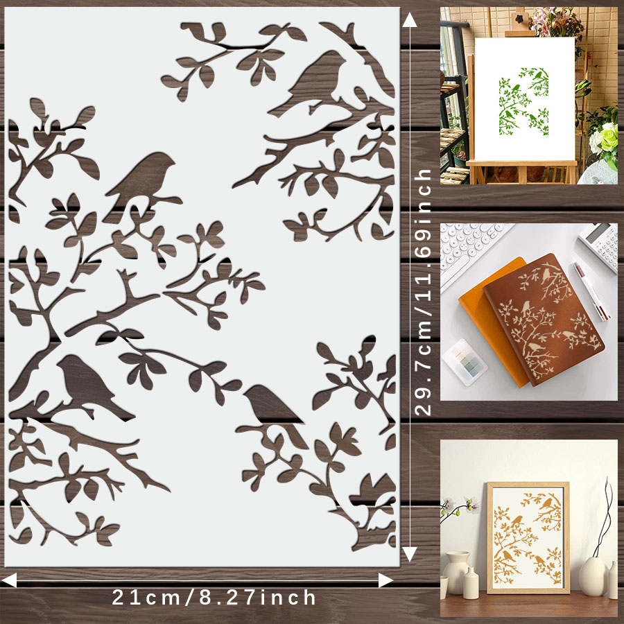 1 قطعة استنسل فرع الطيور DIY ل - مراجعة Art Craft Journals وسعره